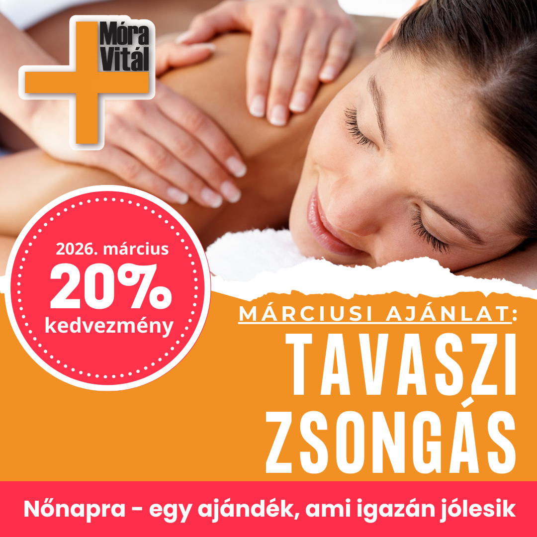 Nő masszázson, 20% akció tábla